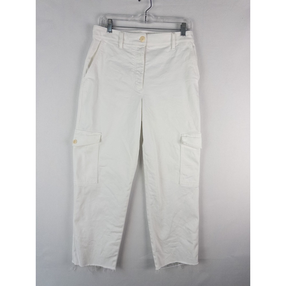 Wilfred Free Aritzia Cargo Pants Womens 8 White High Rise Raw Hem Straight Leg
